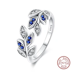 Elegant Blue Zircon Leaf Design Sterling Silver Ring - 8 (PAR010)