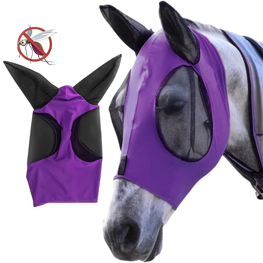 Mesh Fly Mask Hood Breathable Anti Fly Stretchy Knitted Mesh Mask Anti-Worms Horse Flying Mask Horse Riding Equestrian Equipment