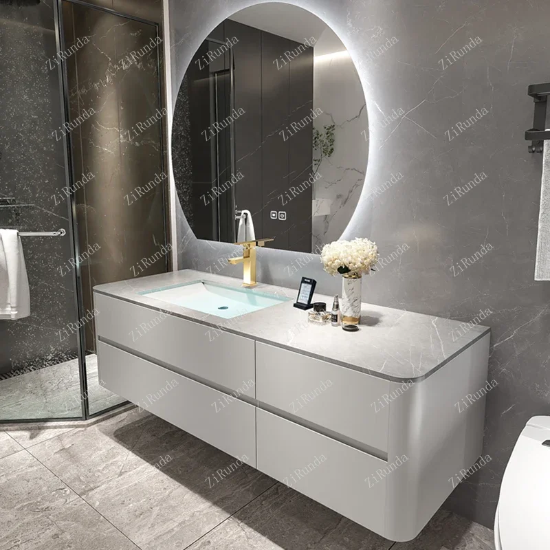 ~Stone Plate Bathroom Cabinet Solid Wood Wash and Wash Basin Cabinet Combination Washstand Bathroom