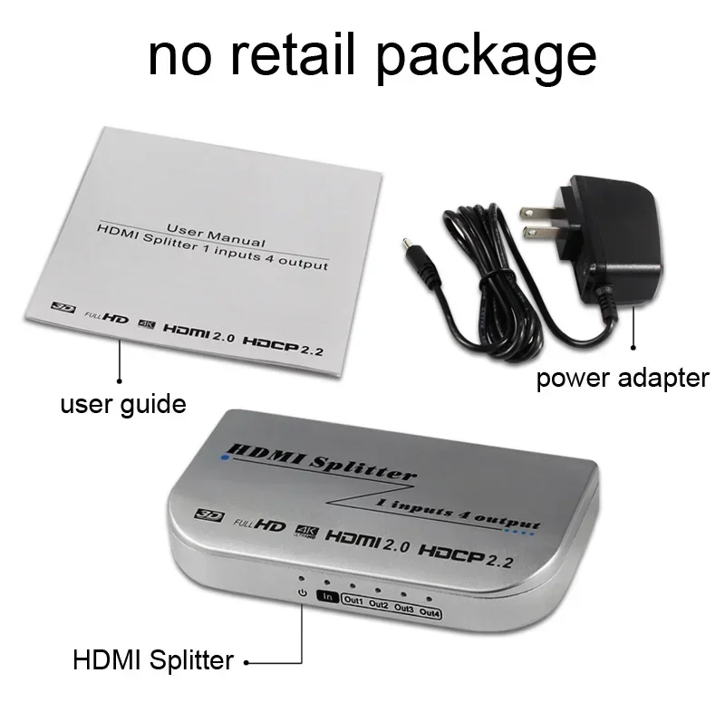 3D 4K HDMI Splitter 1X4 4K60Hz Video Distributor HDMI 2.0 1 in 4 Out Converter Display Adapter for PS4 Laptop PC To Monitor TV