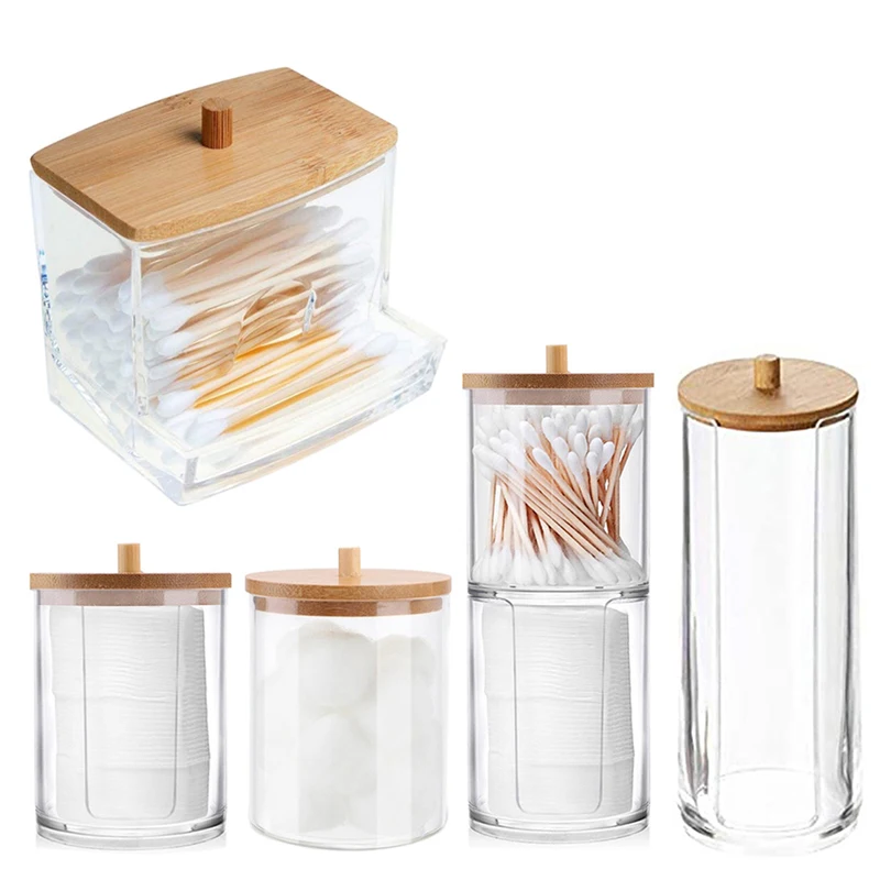 Makeup Organizer Transparent Cotton Swab Storage Box Acrylic Storage Box Cotton Swab Cosmetic Bathroom Bedroom Makeup Organizer