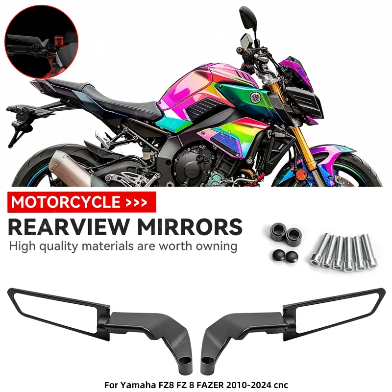야마하 FZ8 FZ 8 FAZER 2010-2024 CNC 오토바이 미러 스텔스 윙렛 미러 키트, 회전 조절 가능 미러