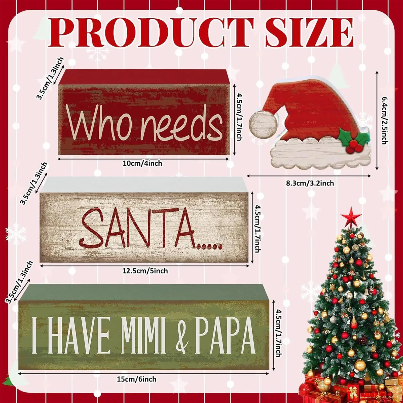 Christmas Tray Decor 4 Pieces Wooden Santa Hat Rustic Winter Tiered Tray Christmas Signs For Shelf Kitchen Bedroom Living Room