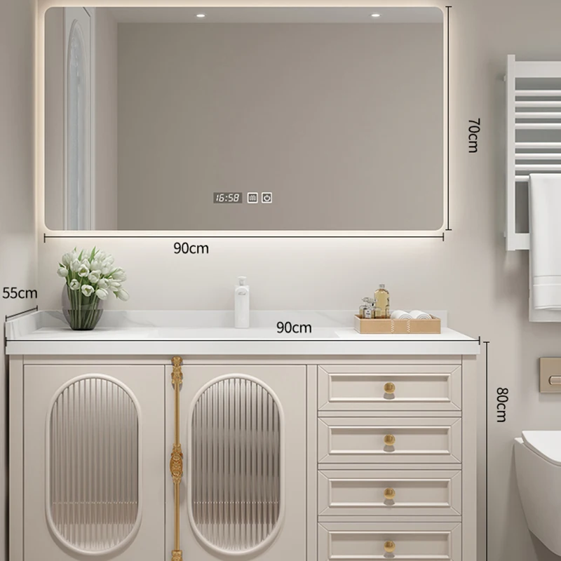 Oak American Bathroom French Cabinet Rock Ceramic Storage Vanity Unit Mirror Aesthetic Organizer Meuble Toilette Furniture