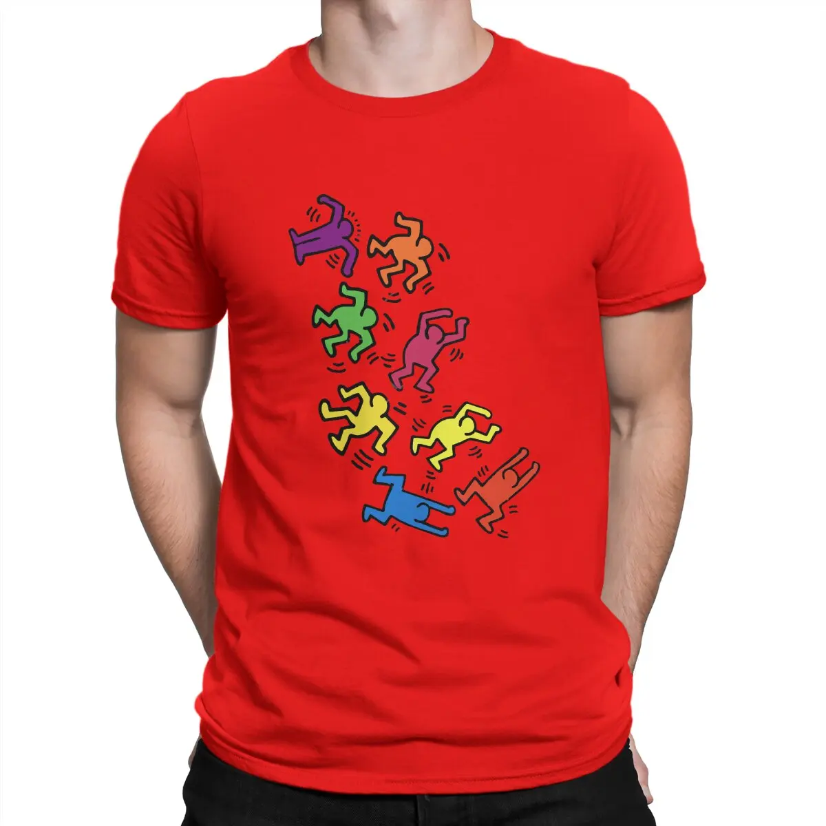 Haring Dance Man Cartoon T-Shirt - 100% Cotton, Short Sleeve, O Neck, Humor Design