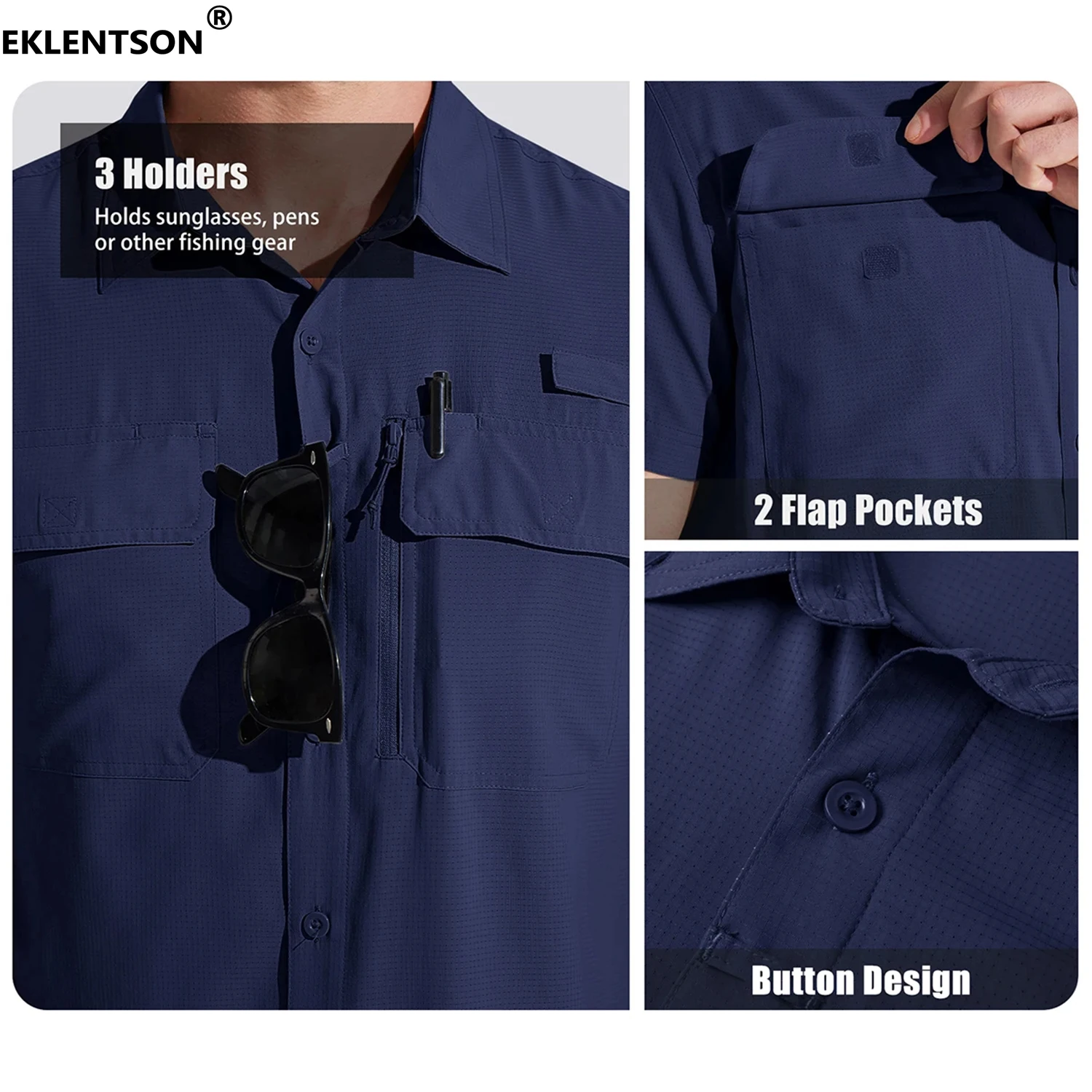 Fishing Shirt EKLENTSON Men's Sun Shirts UPF 50+ Short Sleeve Button Down Quick Dry Cooling Shirts for Fishing Hiking Safari