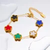 Adjustable New Design Gold Plated Stainless Steel 316L Plant Flower Bracelet With Five Leaf Petals Women's Luxury Gifts Clover 1
