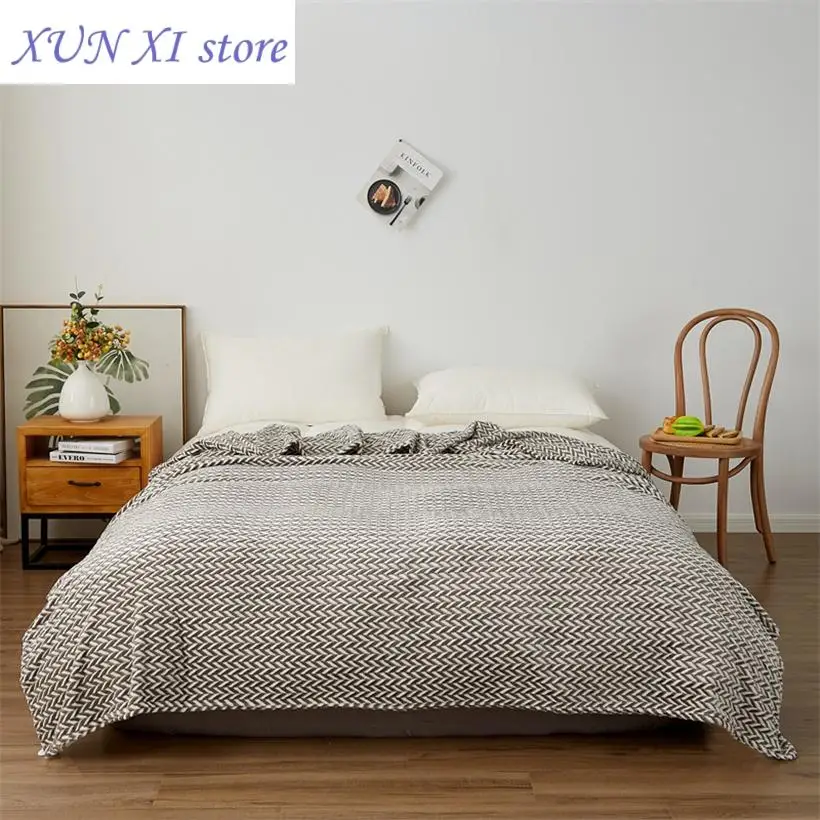 

New Super Soft Flannel Blanket for Sofa Office Yarn-Dyed Milk Velvet Bedspread Warm Throw Blankets Plaid Striped Bed Cover