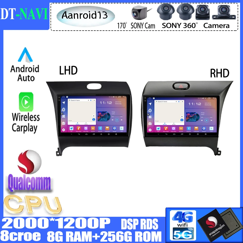 

Android13 Carplay For Kia K3 Cerato Forte RHD LHD 2013 -2017 Car Radio Stereo Multimedia Player Navigation GPS WIFI BT NO 2Din