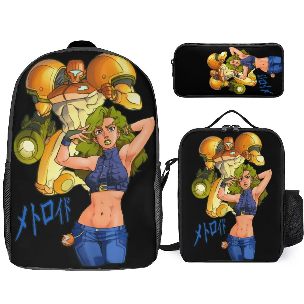 

Набор Metroidss 3 в 1, подставка для Metroidss, 17-дюймовый рюкзак, сумка для ланча, ручка, твердый карандаш, Женский уютный Графический рикник