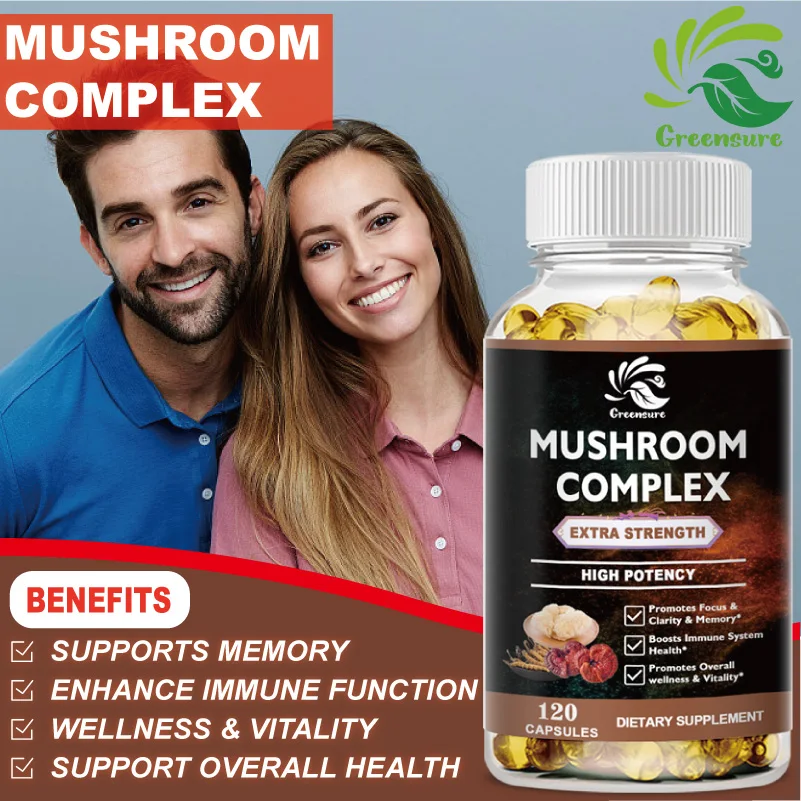 

Greensure Mushroom Complex Supplement with Lions Mane,Turkey Tail Cordyceps Brain Booster Keep Mental Clarity Health Immune