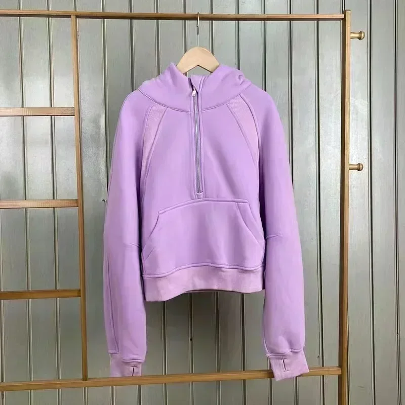 Lemon Winter Scuba Oversized Cropped Hoodies Relaxed Fit Sweatshirt Waist Length Sweater Yoga Wear Women Define Jackets Coat