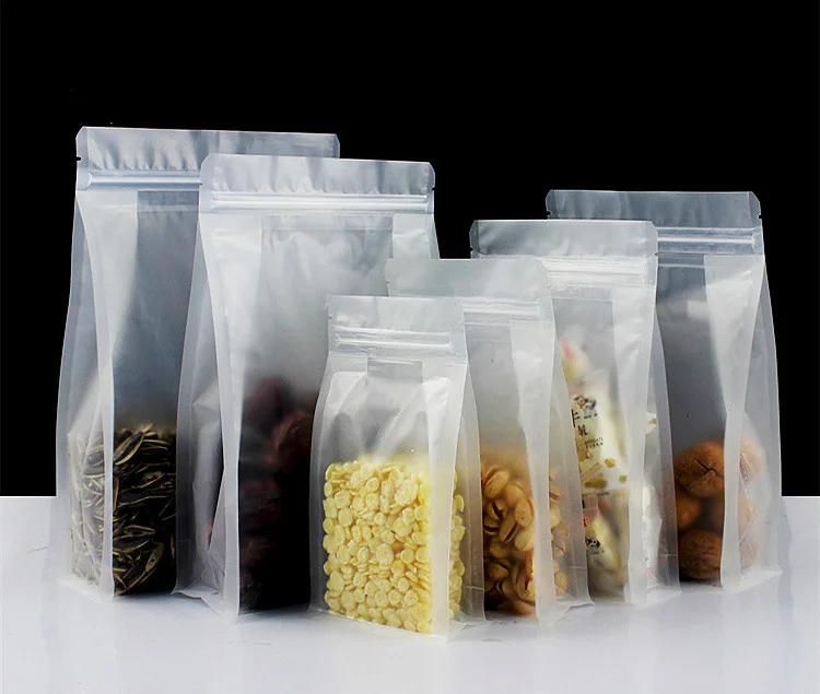 50PCS 3D Matte Frosted Plastic Visiable Bags Resealable Snack Coffee Cereals Tea Nuts Dried Fruits Meat Gifts Packaging Pouches 6