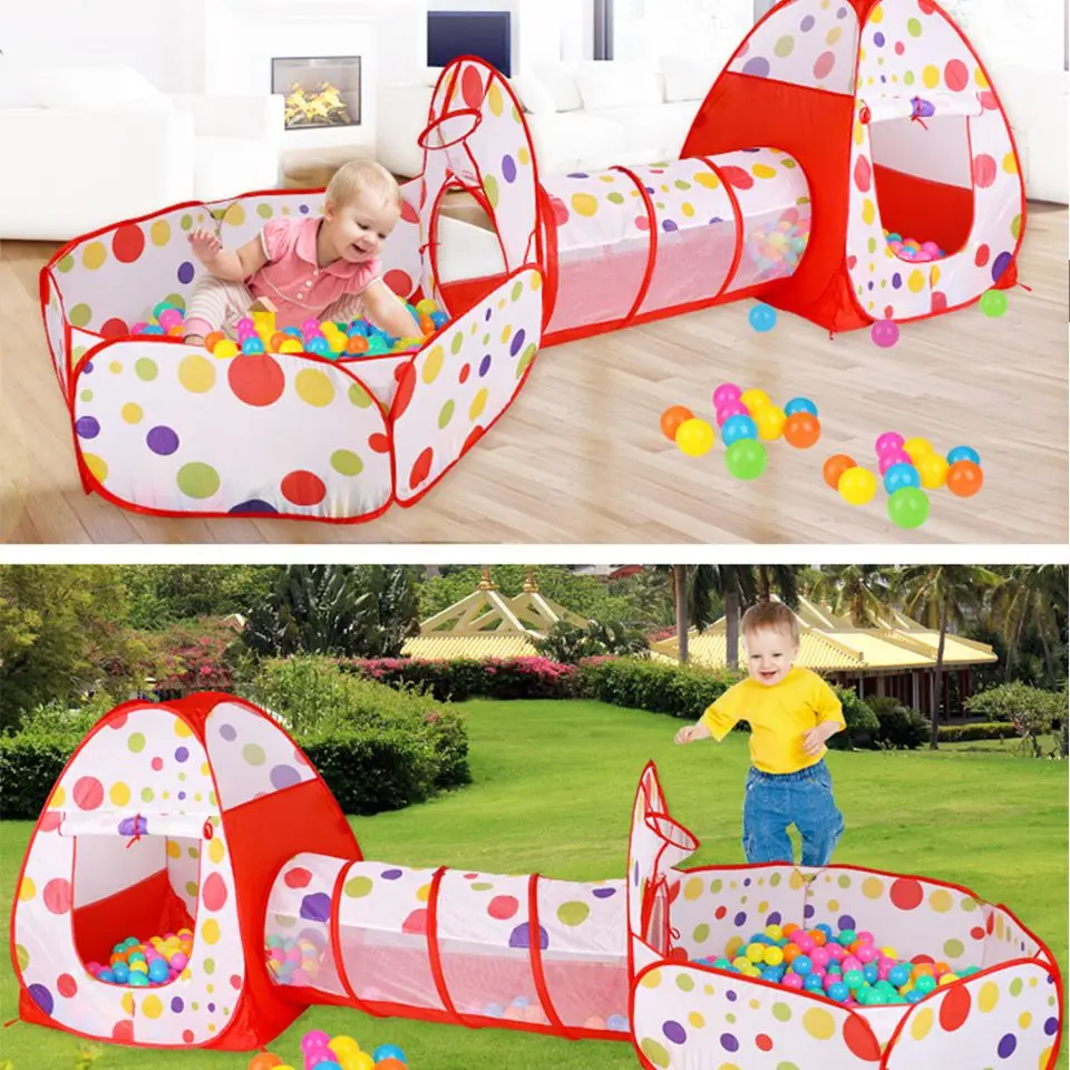 Children's Tent Foldable Baby 3In1 Playground Playpen for Children Indoor Balls for Dry Pool with Polyester Tunnel Games for Kid 2