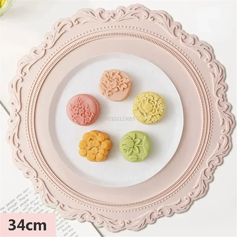 Kitchen Tablemat Oil Resistant Heat Insulation Non-Slip Coaster Bowl Pads Home Washable Cup Mat 34CM Silicone Lace Placemat