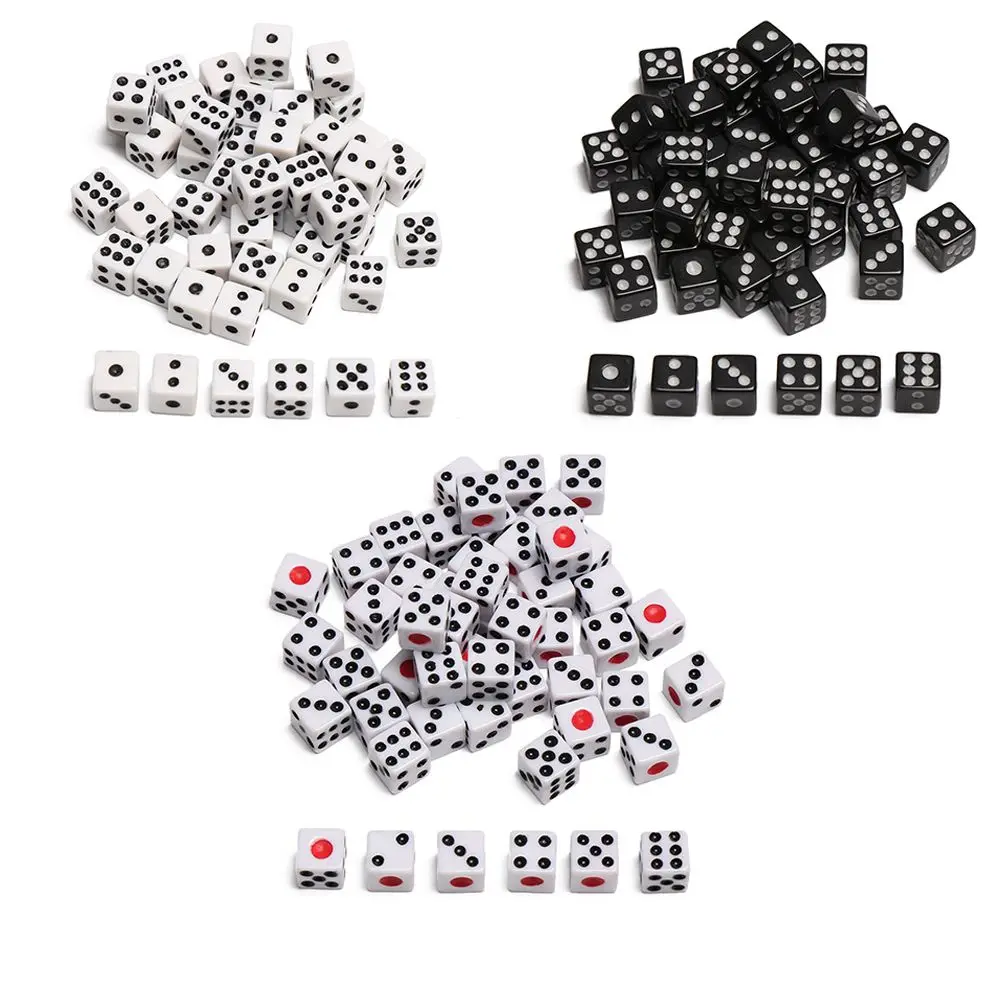 50Pcs/Bag Dices 8mm Plastic Gaming Dice Standard Six Sided Drink Dice Decider Tools Birthday Parties Board Playing Game Supplies