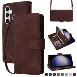 Zipper Crossbody Wallet Leather Case - Flip Cover Multi-Functional Bag for A36 (Coffee)
