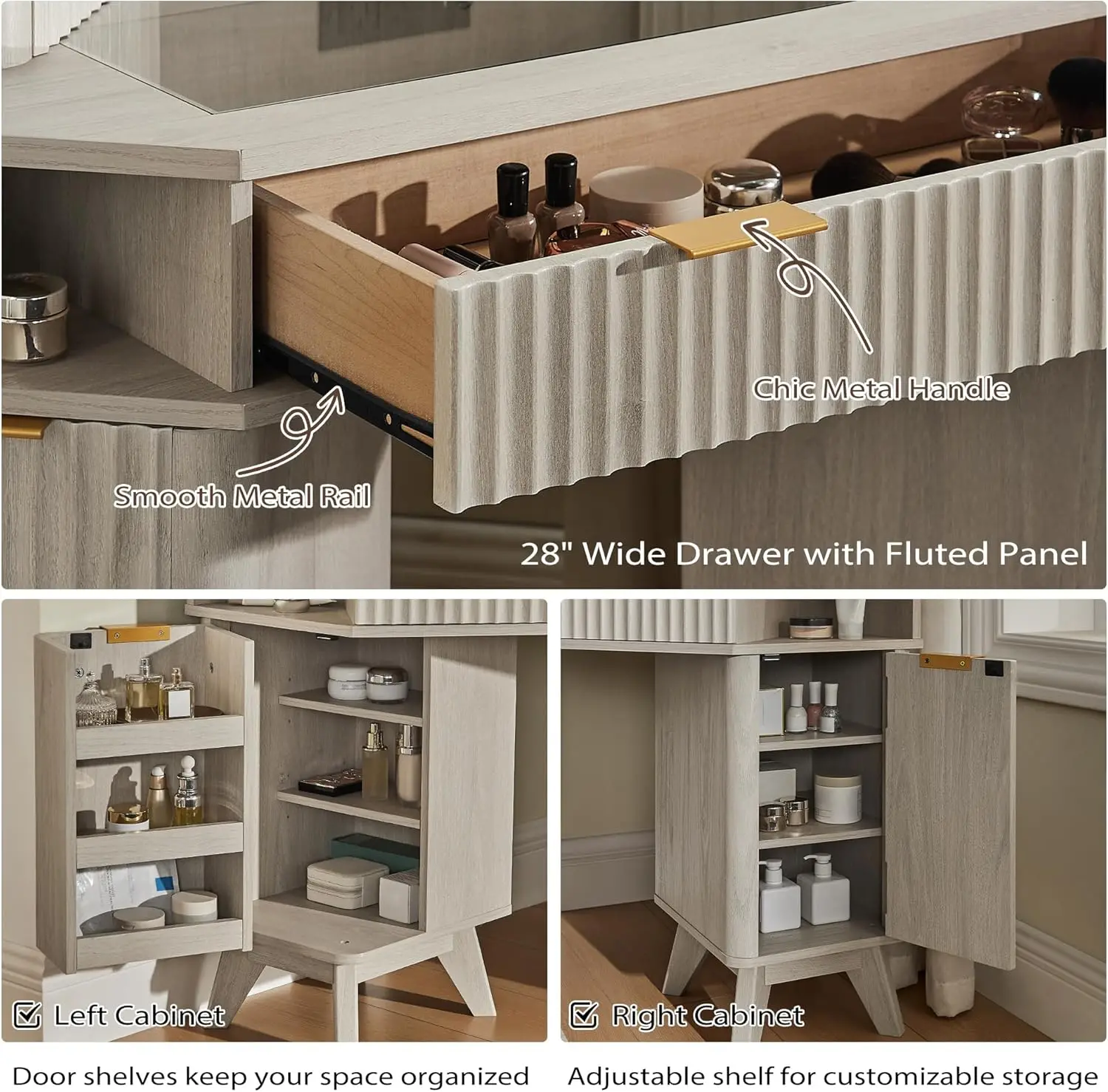 Fluted makeup vanity desk - image 6