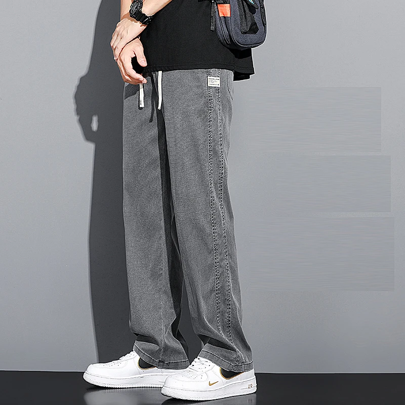 2024 Spring/Summer New Soft Lyocell Fabric Men’s Jeans Thin Loose Straight Leg PantsDrawstring Elastic Waist Korean casual pants Best Sellers In Men's Clothing