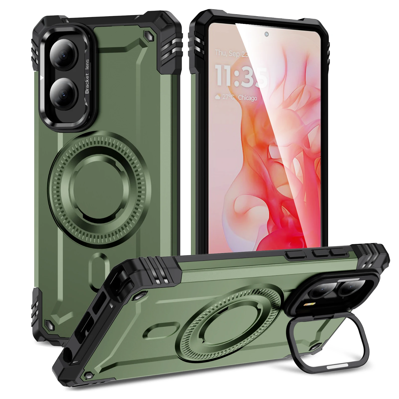 Magnetic Armor Shockproof Case with Magsafe and Metal Lens Stand Cover