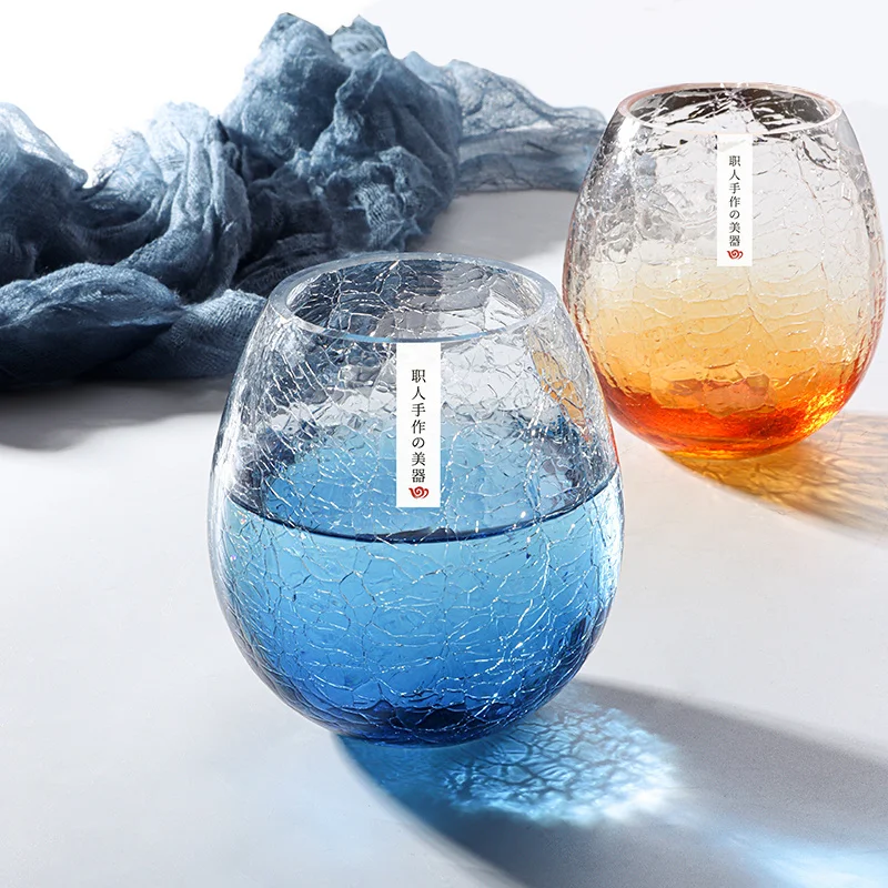 360ml Ice Cracked Whiskey Tasting Cup Vast Ocean Crystal Wine Glasses Imitated Crack Whisky Tumbler Beer Mug Vodka Liquor Teacup