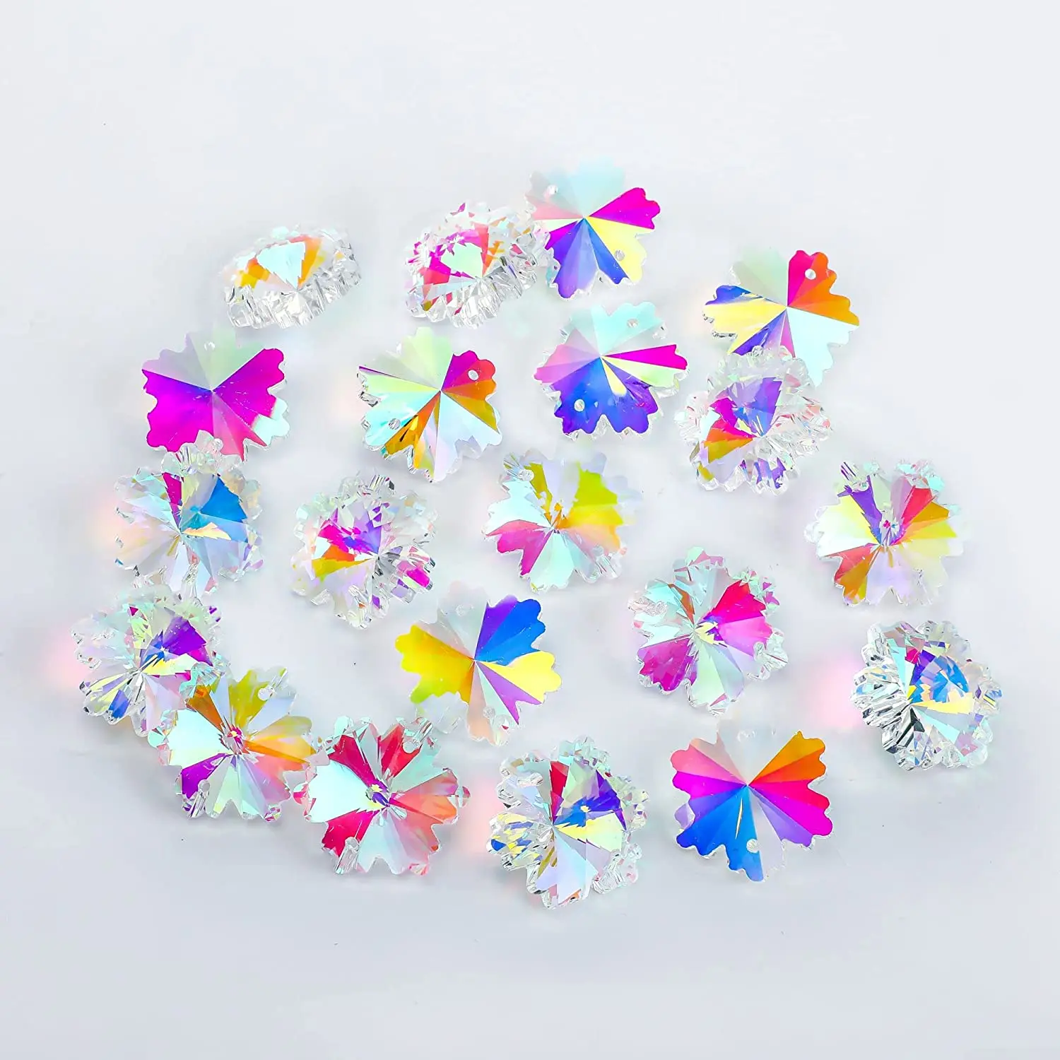 H&D 24pcs 30mm Glass Snowflake Beads DIY Suncatcher Supplies