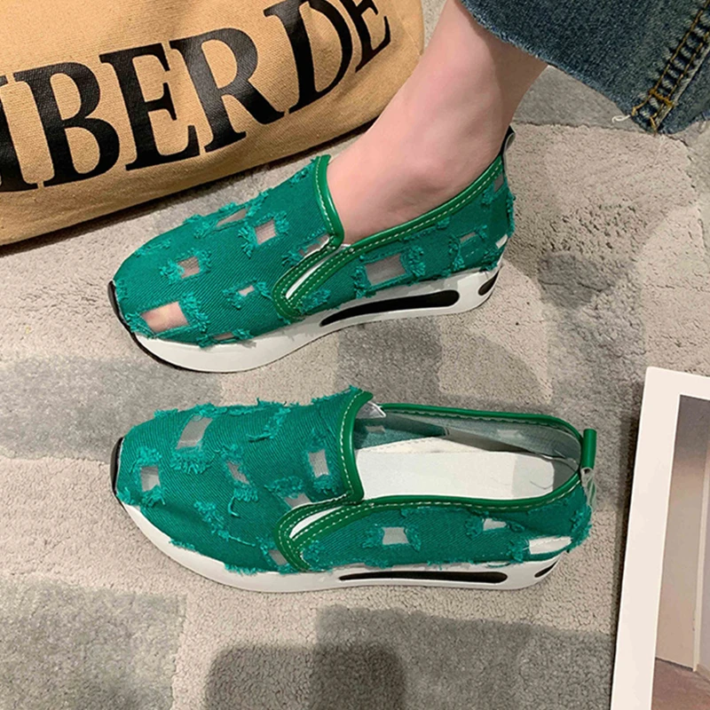 New Women Sports Shoes Thick-soled Sneakers Fashion Casual Comfortable Slip-on Flat Shoes Woman Heightening Vulcanized Shoes