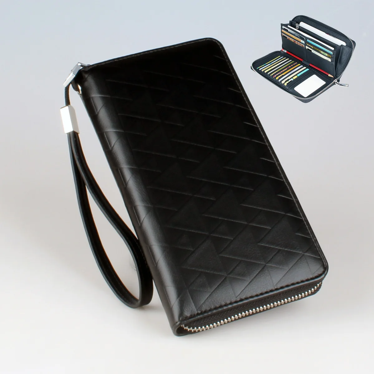 Trendy Black Minimalist Long Clutch Wallet, Classic Zipper Around Coin Purse, Portable Wristlet Bag