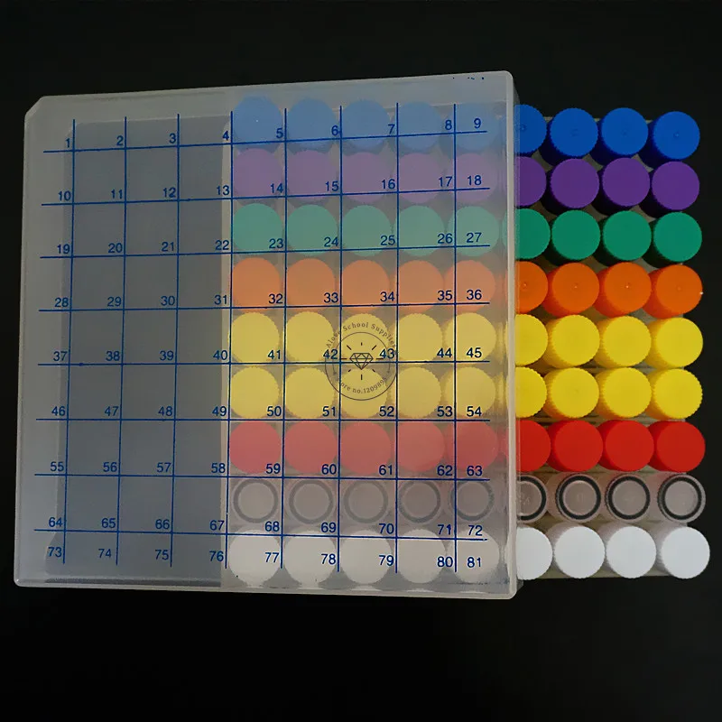 81 Pieces Plastic 1.8ml Freezing Tube + One Piece 81 Vents Plastic Freezing Tube Storage Box for Experiment plastic test tubes centrifuge tube