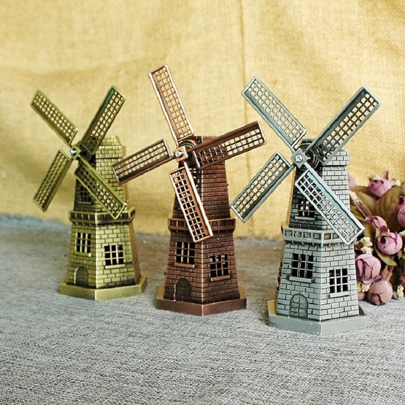 

Metal Windmill Model Holland Landmark Building Tourist Souvenir Home Decor Furnishing Articles Office Desktop Statue Ornament