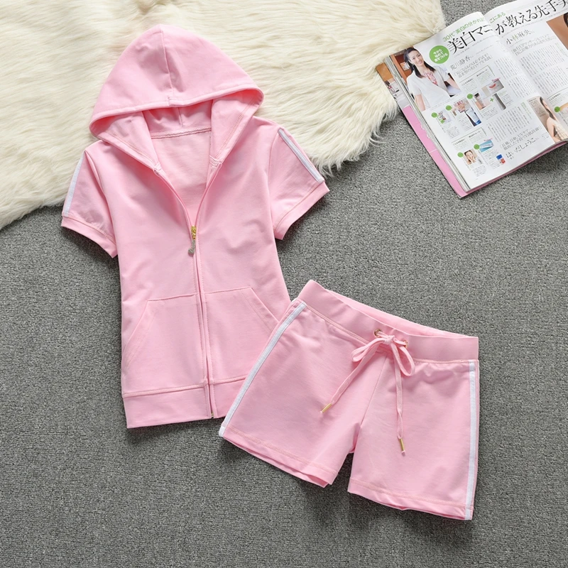 Summer 2 Piece Short Sets Women Outfit Hoodies and Short Sets Cotton Simple Tracksuit