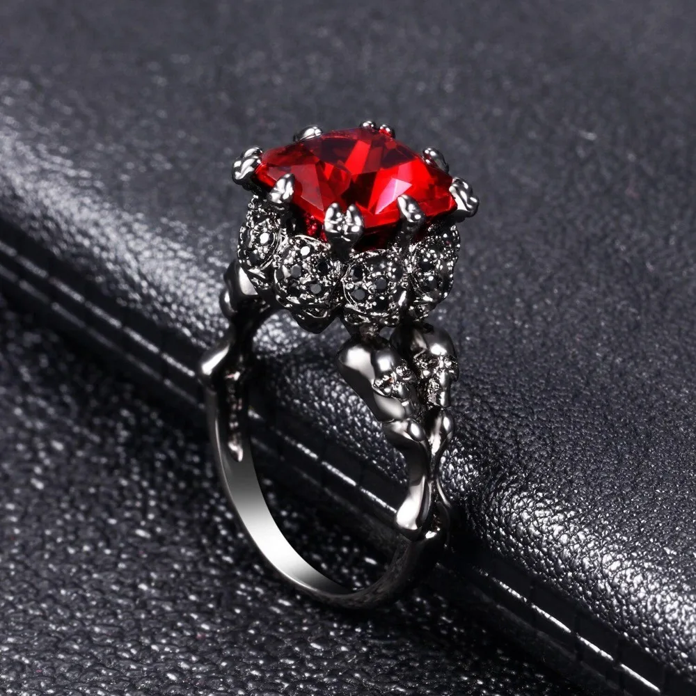 Skull Retro Gothic Style Rings for Wmen Men Halloween Black Zircon Women' Black Simple Punk Ring Accession Jewellry