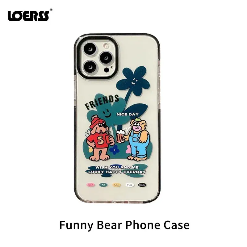 

LOERSS Funny Cuty Animal Phone Case Full Coverage Transparent Case Non-Slip 2023 Fashion for iPhone 14 13 12 11 X XS XR Pro Max