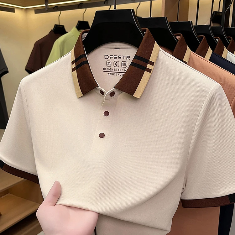Hochwertiges Herren-Poloshirt mit kurzen Ärmeln, Sommer, luxuriös, Business-Casual, modisch, atmungsaktiv, farblich abgesetzt, mit Reverskragen. – Detail 28