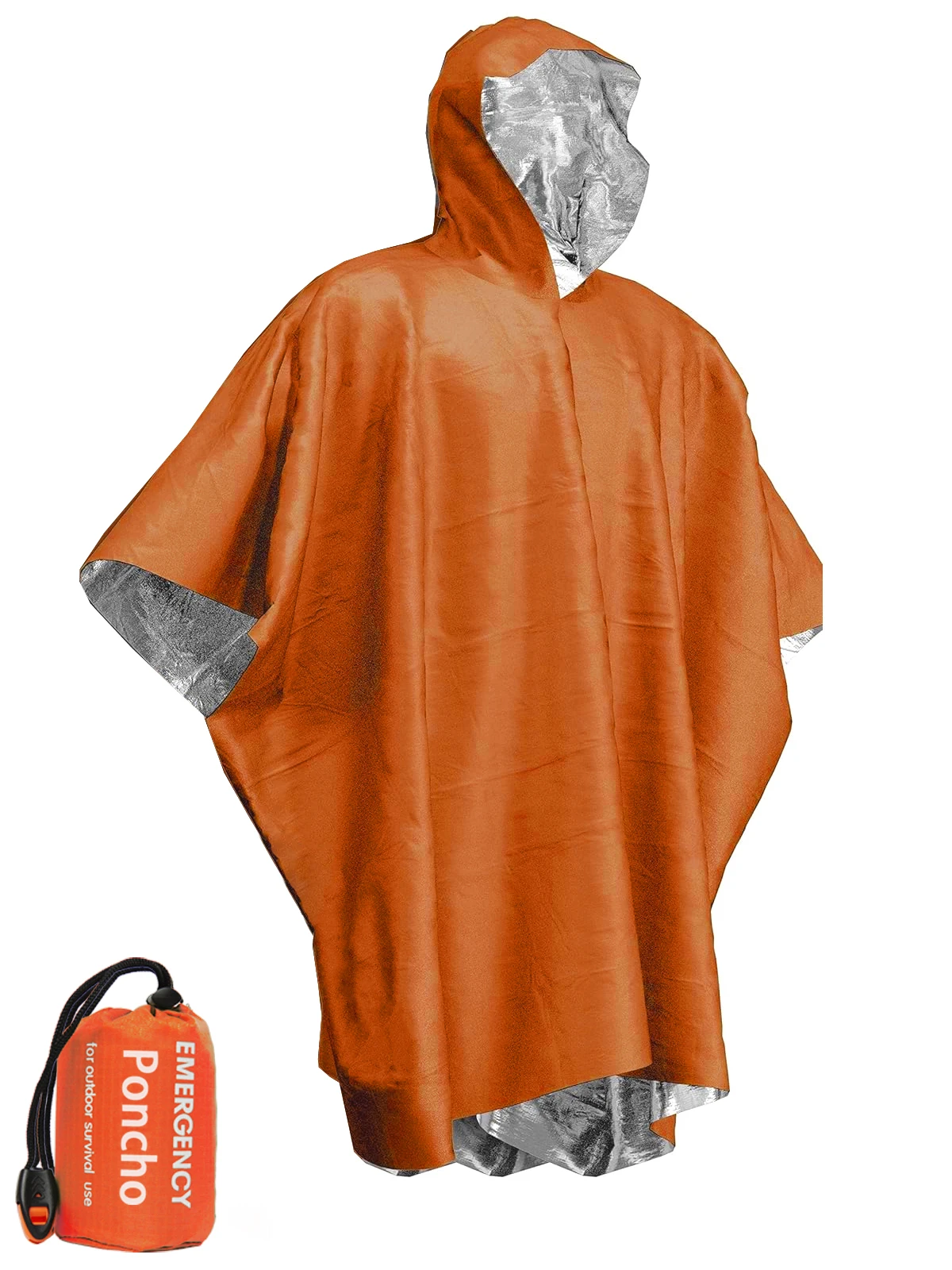 Alpteq Notfall Poncho 2er Set - Thermo Regenponcho Mit Signalpfeife Orange/Silber