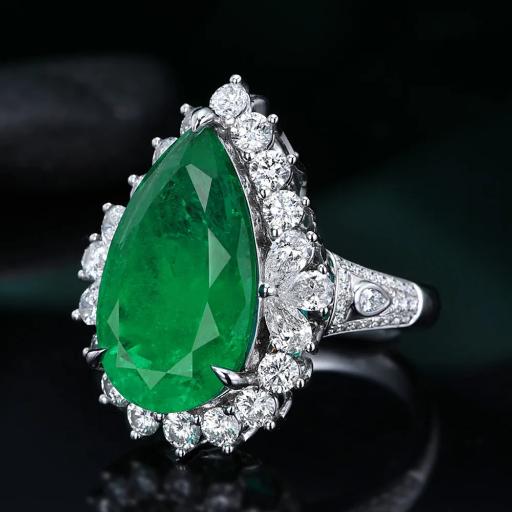 Silver Ring WOSIKATE 925 Sterling Silver Water Drop Emerald Ruby Sapphire Opening Ring For Women Wedding Jewelry Banquet Finger Ring