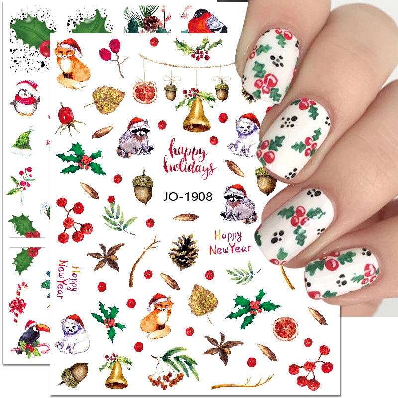 

3D Christmas Nail Stickers Cartoon Beauty Snowflake Elk Santa Nail Decals New Year Xmas Nail Art Decorations Winter Nail Design