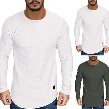 Men's Long Sleeve Oversized T-Shirt Solid Color O-Neck T Shirt Basic Bottoming Plain T-Shirts Casual Pullovers Tees Male Tshirts 5