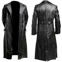 MEN'S GERMAN CLASSIC WW2 MILITARY UNIFORM OFFICER BLACK REAL LEATHER TRENCH COAT 2