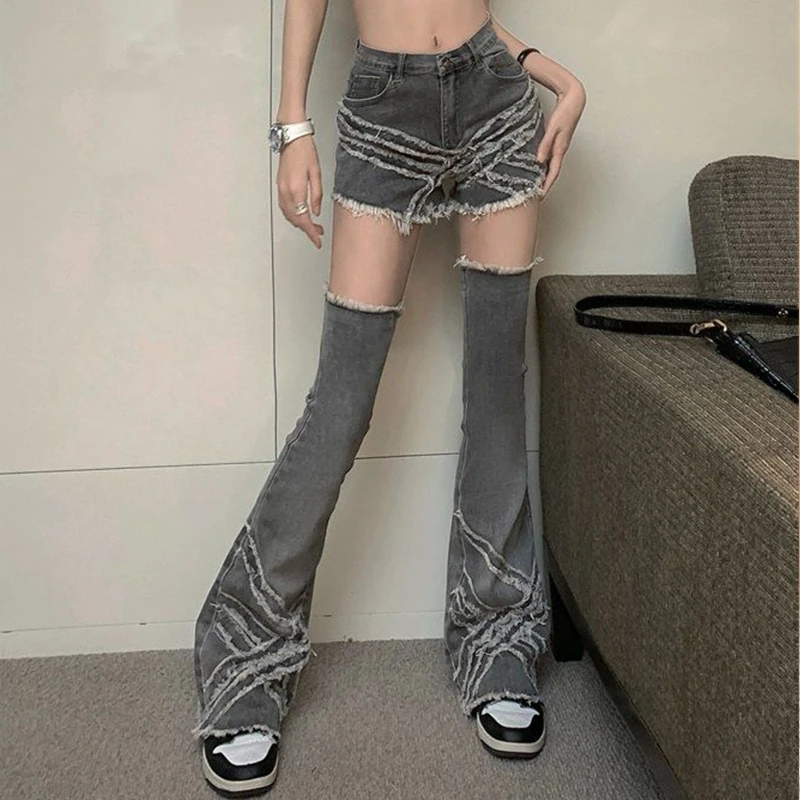 Y2k-女の子用デニムショーツ,ボタン,スリム,クロス,ジーンズ,女性用