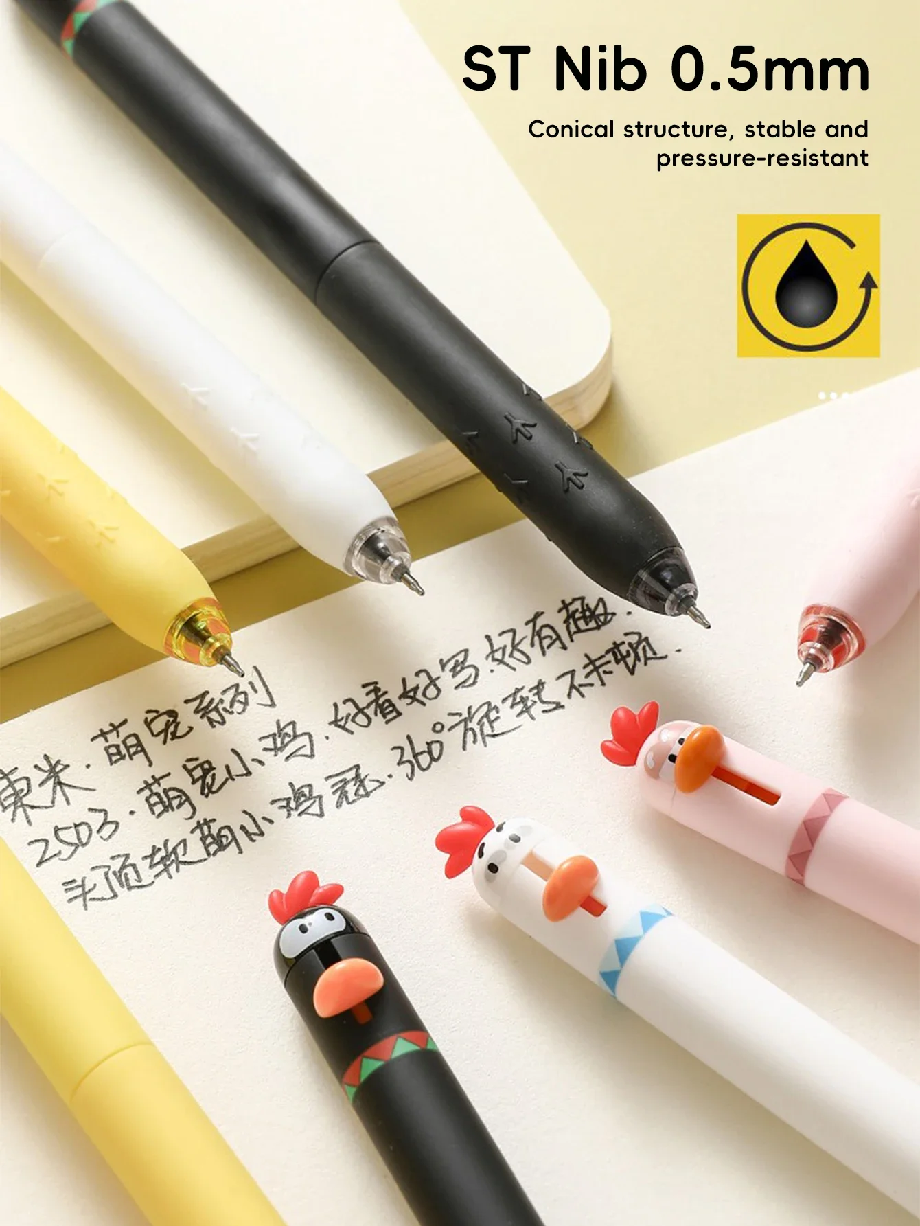 Lustiger Gelstift für den Schulanfang, Huhn-Klick-Stift, Stressabbau-Spielzeug, 0,5 mm, schnell trocknende Tinte für Schule, Büro, niedliches koreanisches Briefpapier – Detail 5