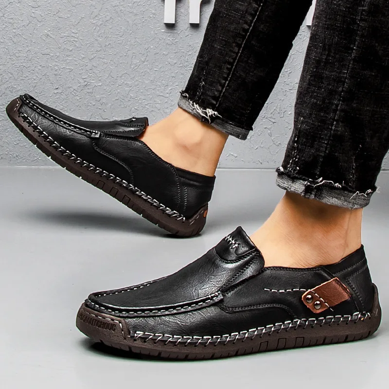 Genuine Leather Shoes Men Loafers Slip On Business Casual Leather Shoes Classic Soft Moccasins Hombre Breathable Men Shoes Flats