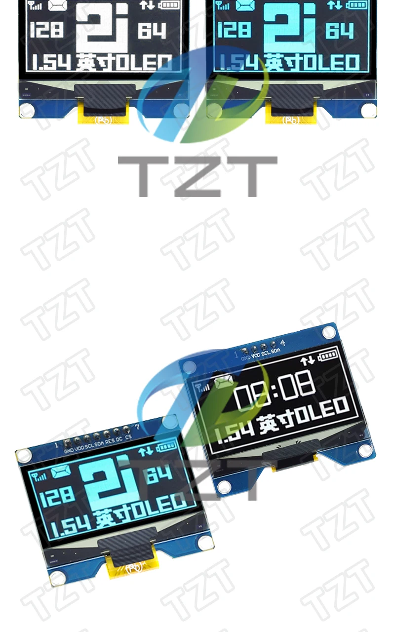 1,54 Zoll 4PIN 7PIN Weiß Blau Gelb OLED-Bildschirmmodul TZT CH1116 Treiber Kompatibel mit SSD1306 SPI-Schnittstelle 128*64 – Detail 8