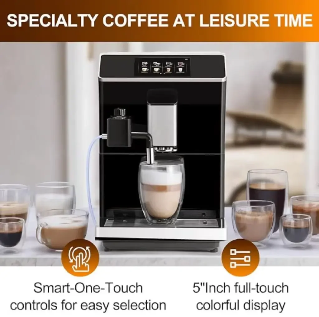 Fully Automatic Espresso Machine With Grinder Easy To Use Touch Screen Coffee Maker with Milk Frother and 16 Coffee Recipes 3