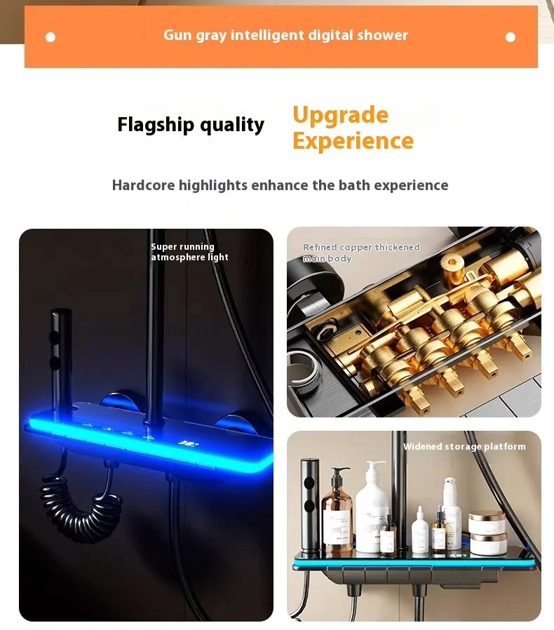 Description Picture 4 of item2024 Silvery Home Bathroom Pressurized Shower set, Real-time Temperature Display, Copper Material, shower head, faucet set