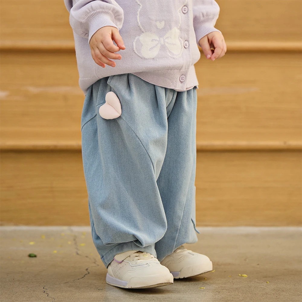 데이브 벨라 어린이 청바지 가을 봄 소녀 의류 어린이 캐주얼 탄성 바지  면 데님 바지 유행 DB1260387