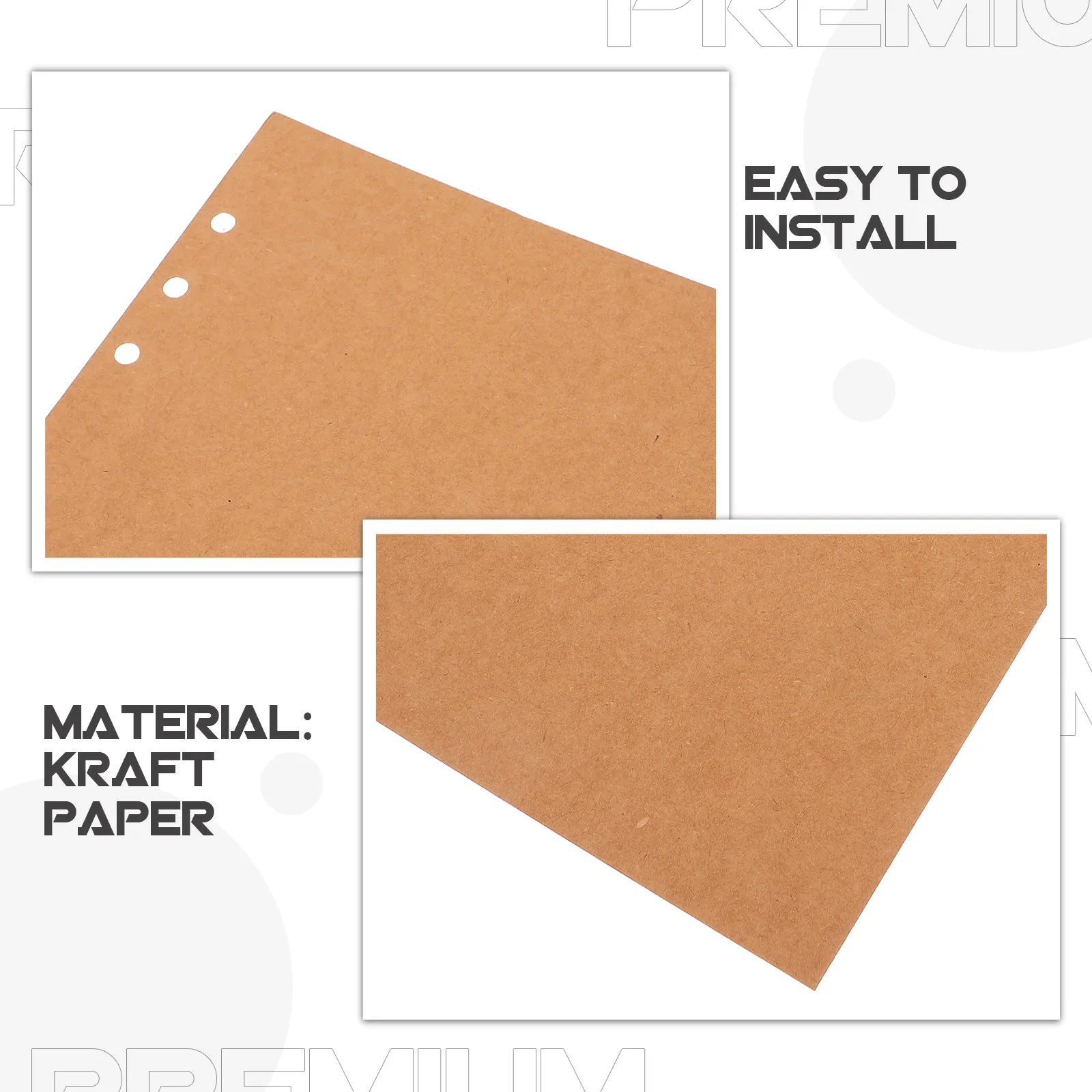 60매 크라프트 종이 노트 리필 용지, 두껍고 부드러운 줄지어 있는 노트 용지, 스프링 바인더용, 학생 사무실 일기용