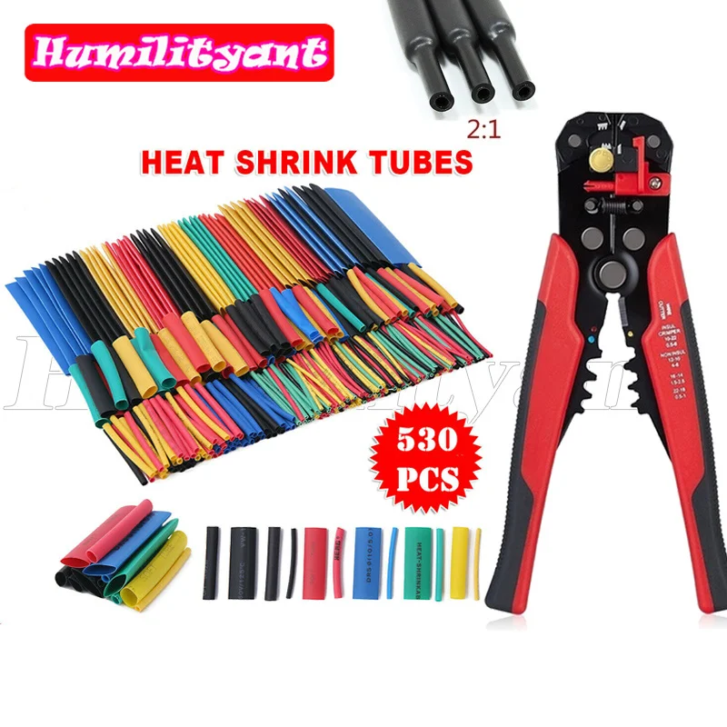 

530PCS Heat Shrink Tubing Insulation Shrinkable Tube Insulated Sleeving Tubing With 1PC Wire stripper