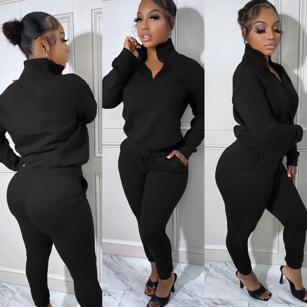 Tracksuit Women Set Two Piece Outfits Fleece Zipper Long Sleeve Pullover  Top Jogger Pants Casual Sport Suit Running Matching Set