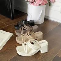 Fashionable 2024 New High Heel Slippers Women's Summer Outerwear Increased Heel Anti-Slip Sandals Women's Slope Shoes